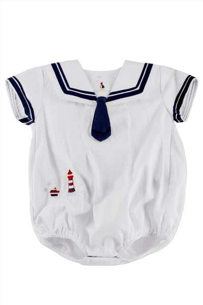 Nautical Baby Boy Bubble Romper with Hat