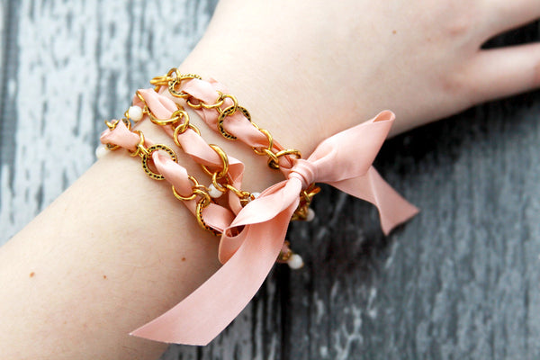 Ribbon and Chain Wrap Bracelet
