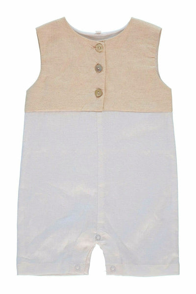 Carriage Boutique Tan & White Sleeveless Baby Boy Romper